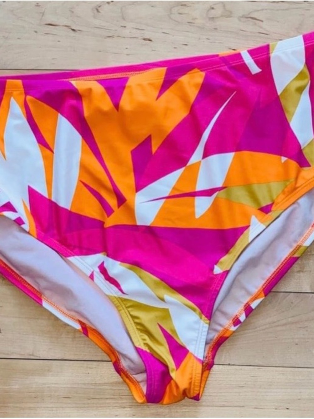 Kona Sol Hot Pink & Orange Tropical High-Waist Swim Bottoms